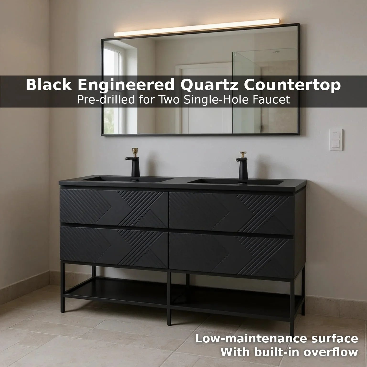 60" Black Wall Mount Bathroom Vanity with Black Engineered Quartz Countertop-Migration_Bathroom Vanities-DECOROLALA