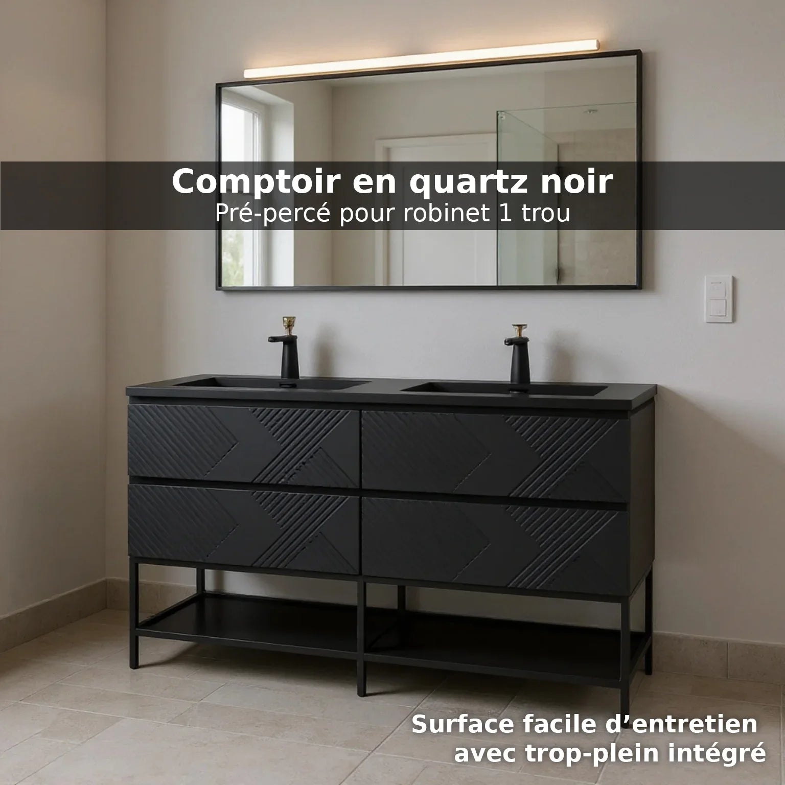 60" Black Wall Mount Bathroom Vanity with Black Engineered Quartz Countertop-Migration_Bathroom Vanities-DECOROLALA