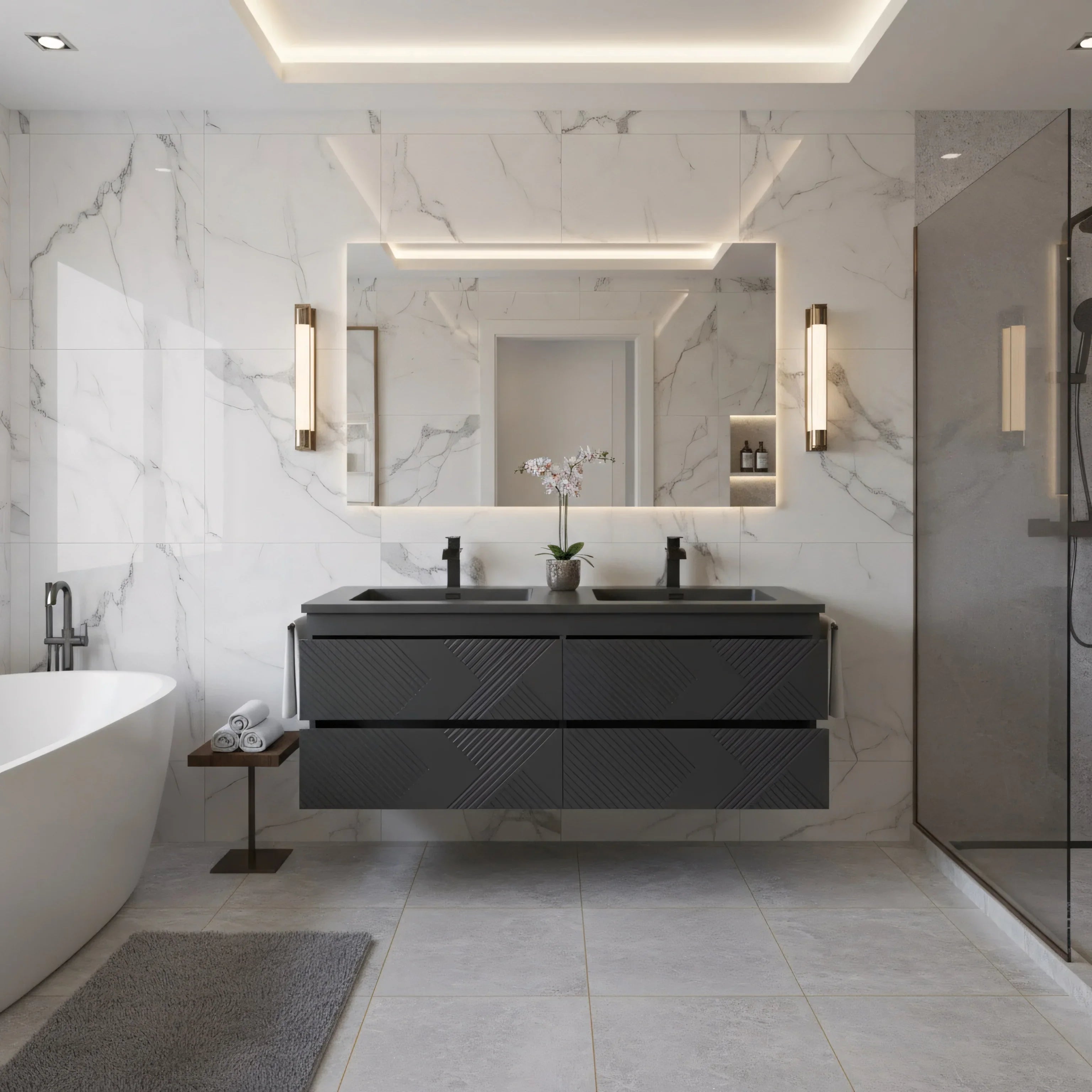 60" Black Wall Mount Bathroom Vanity with Black Engineered Quartz Countertop-Migration_Bathroom Vanities-DECOROLALA