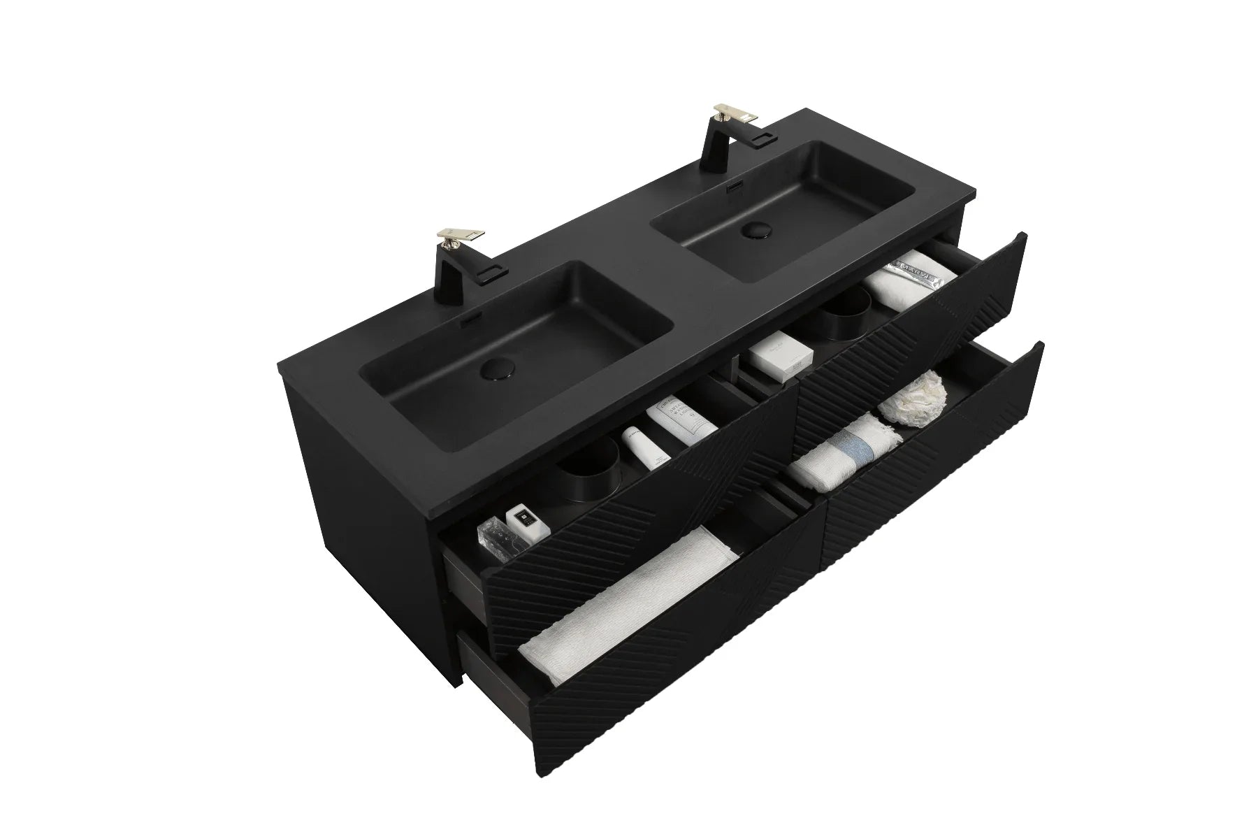 60" Black Wall Mount Bathroom Vanity with Black Engineered Quartz Countertop-Migration_Bathroom Vanities-DECOROLALA