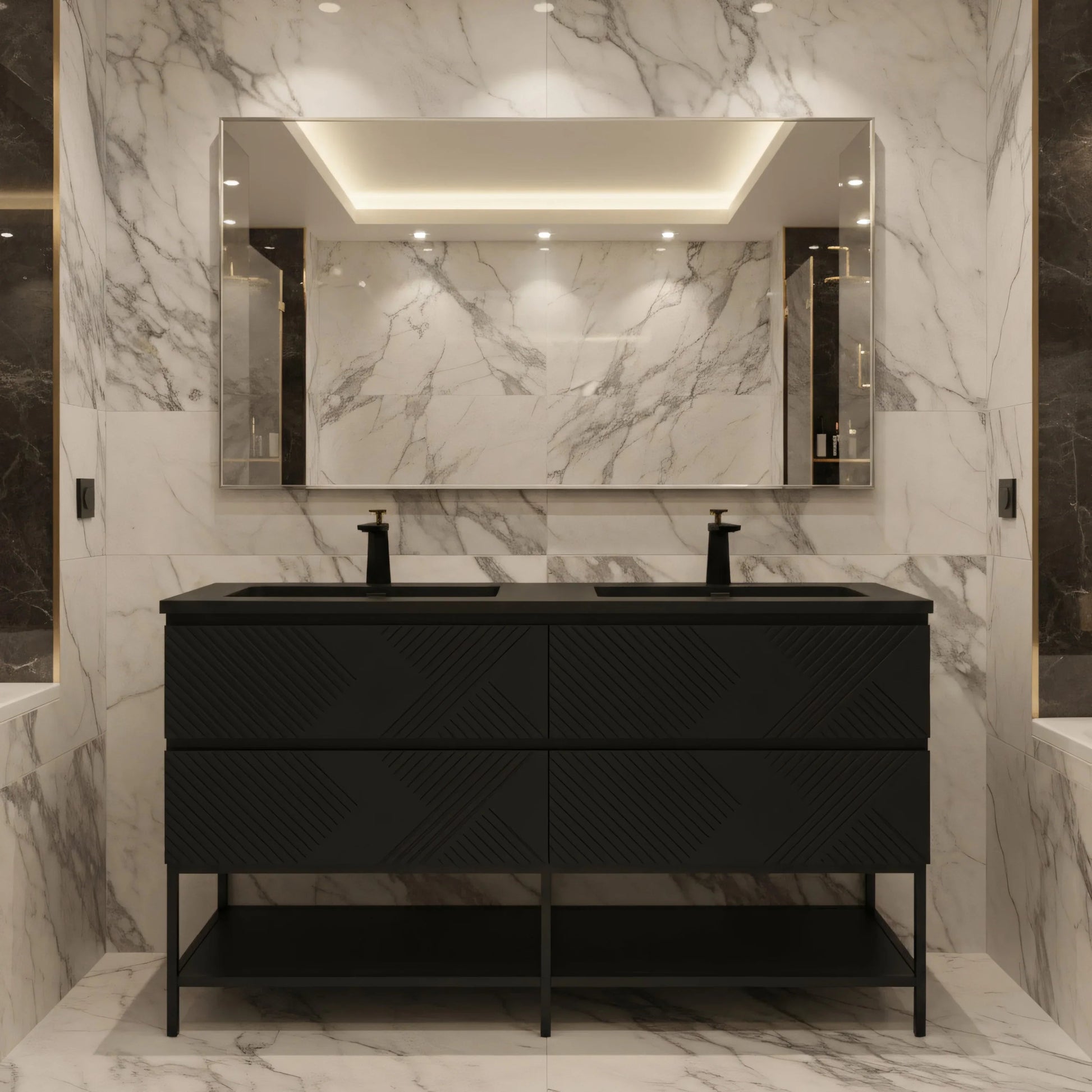60" Black Wall Mount Bathroom Vanity with Black Engineered Quartz Countertop-Migration_Bathroom Vanities-DECOROLALA
