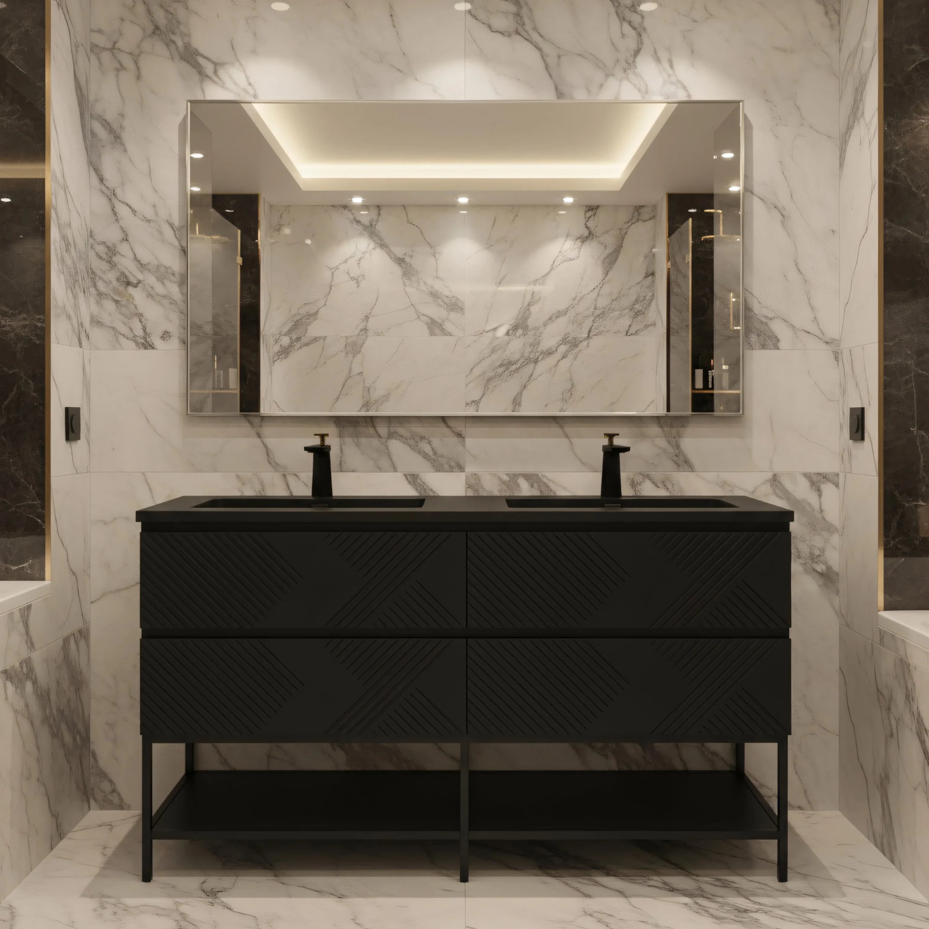 60" Black Wall Mount Bathroom Vanity with Black Engineered Quartz Countertop-Migration_Bathroom Vanities-DECOROLALA