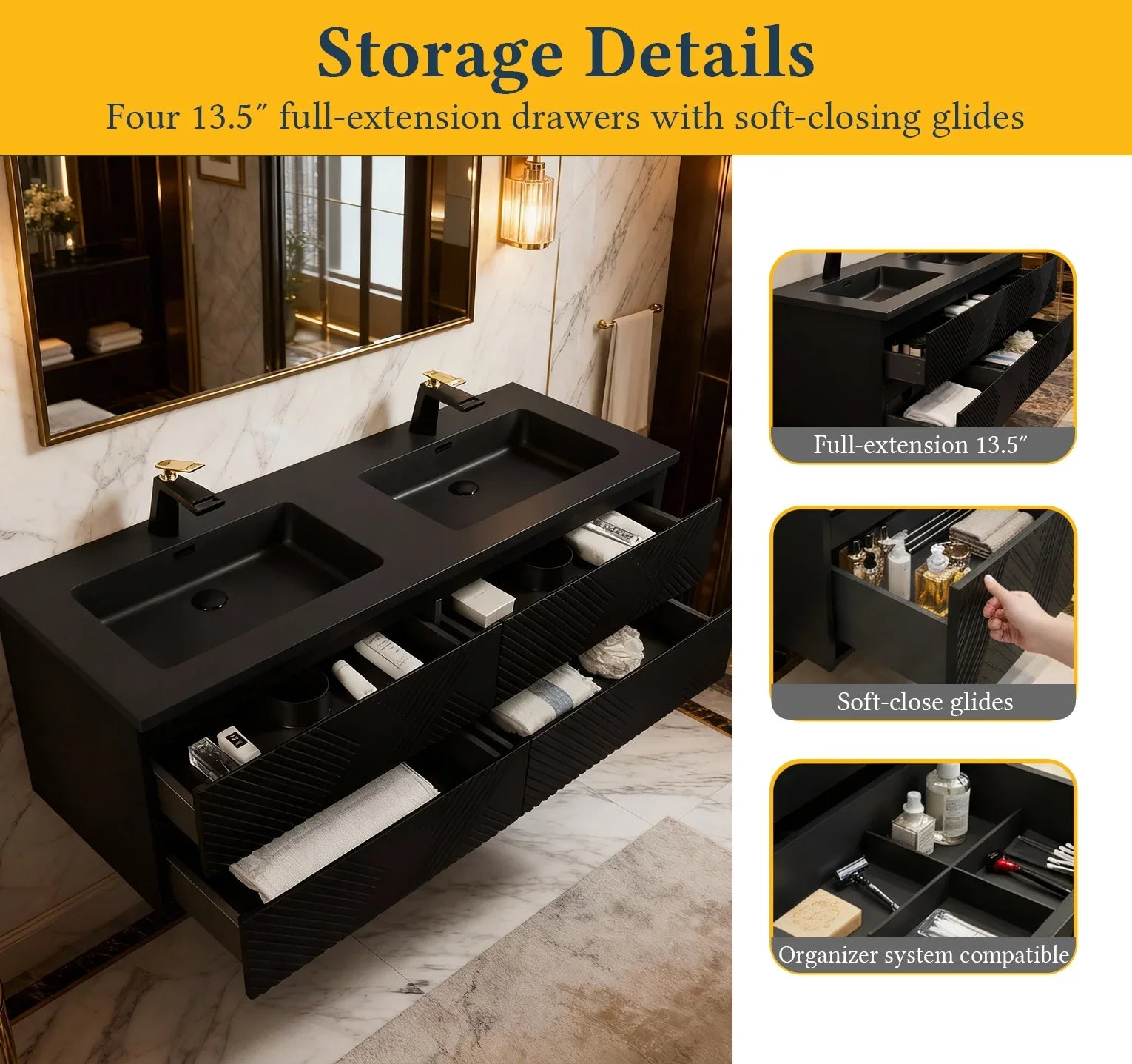 60" Black Wall Mount Bathroom Vanity with Black Engineered Quartz Countertop-Migration_Bathroom Vanities-DECOROLALA