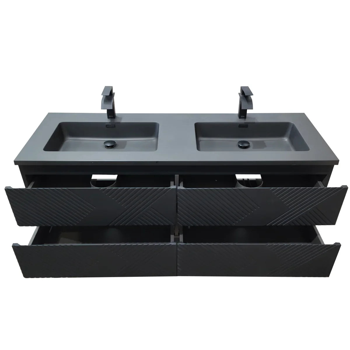 60" Black Wall Mount Bathroom Vanity with Black Engineered Quartz Countertop-Migration_Bathroom Vanities-DECOROLALA