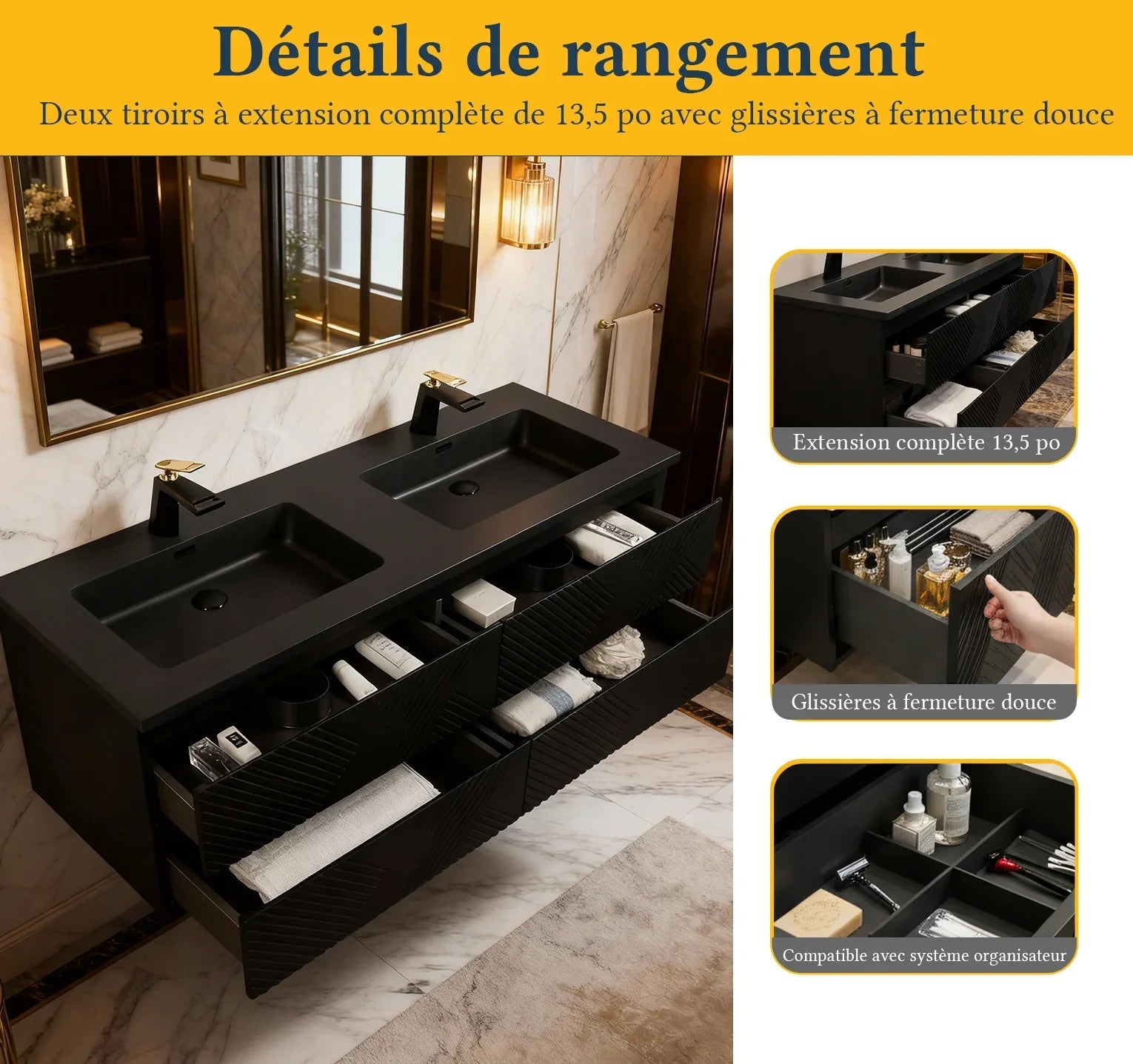 60" Black Wall Mount Bathroom Vanity with Black Engineered Quartz Countertop-Migration_Bathroom Vanities-DECOROLALA