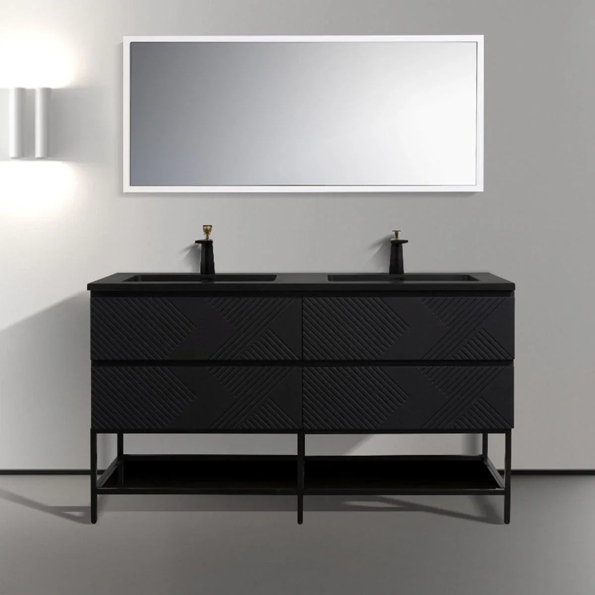 60" Black Wall Mount Bathroom Vanity with Black Engineered Quartz Countertop-Migration_Bathroom Vanities-DECOROLALA