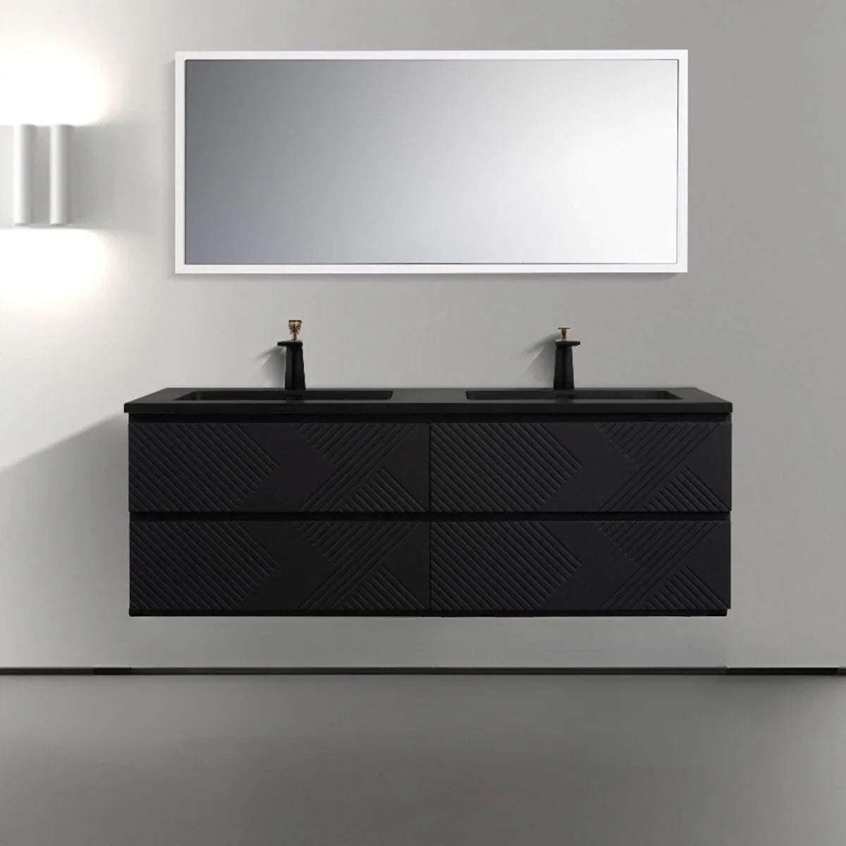 60" Black Wall Mount Bathroom Vanity with Black Engineered Quartz Countertop-Migration_Bathroom Vanities-DECOROLALA