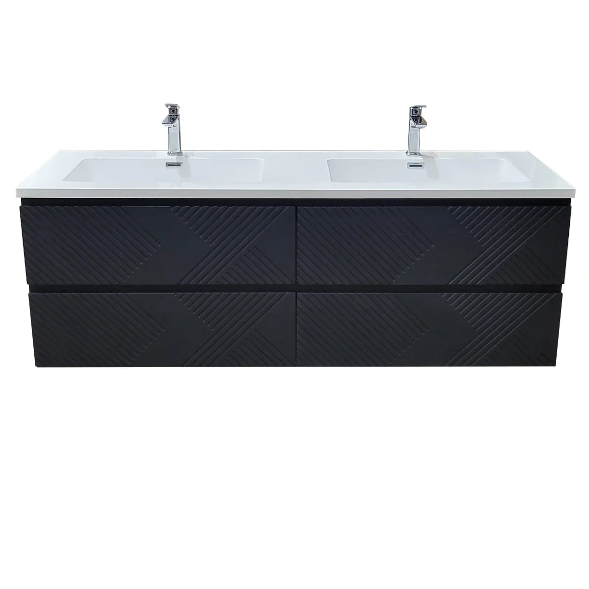 60" Black Wall Mount Bathroom Vanity with White Polymarble Countertop-Migration_Bathroom Vanities-DECOROLALA