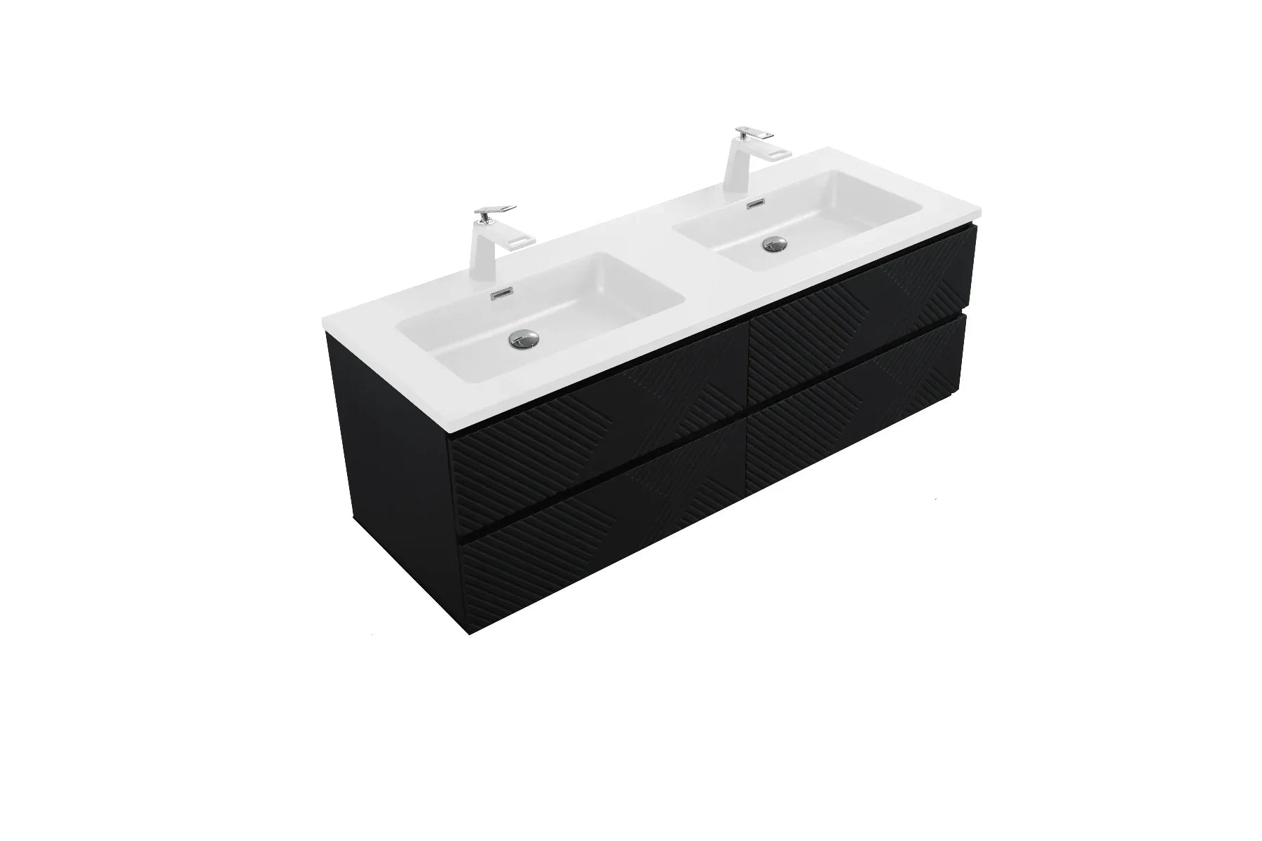 60" Black Wall Mount Bathroom Vanity with White Polymarble Countertop-Migration_Bathroom Vanities-DECOROLALA