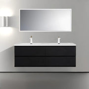 60" Black Wall Mount Bathroom Vanity with White Polymarble Countertop-Migration_Bathroom Vanities-DECOROLALA