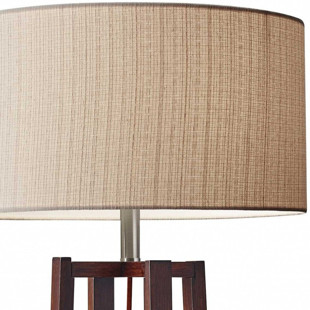 60" Brown Solid Wood Novelty Floor Lamp With Beige Fabric Drum Shade-Floor Lamps-DECOROLALA