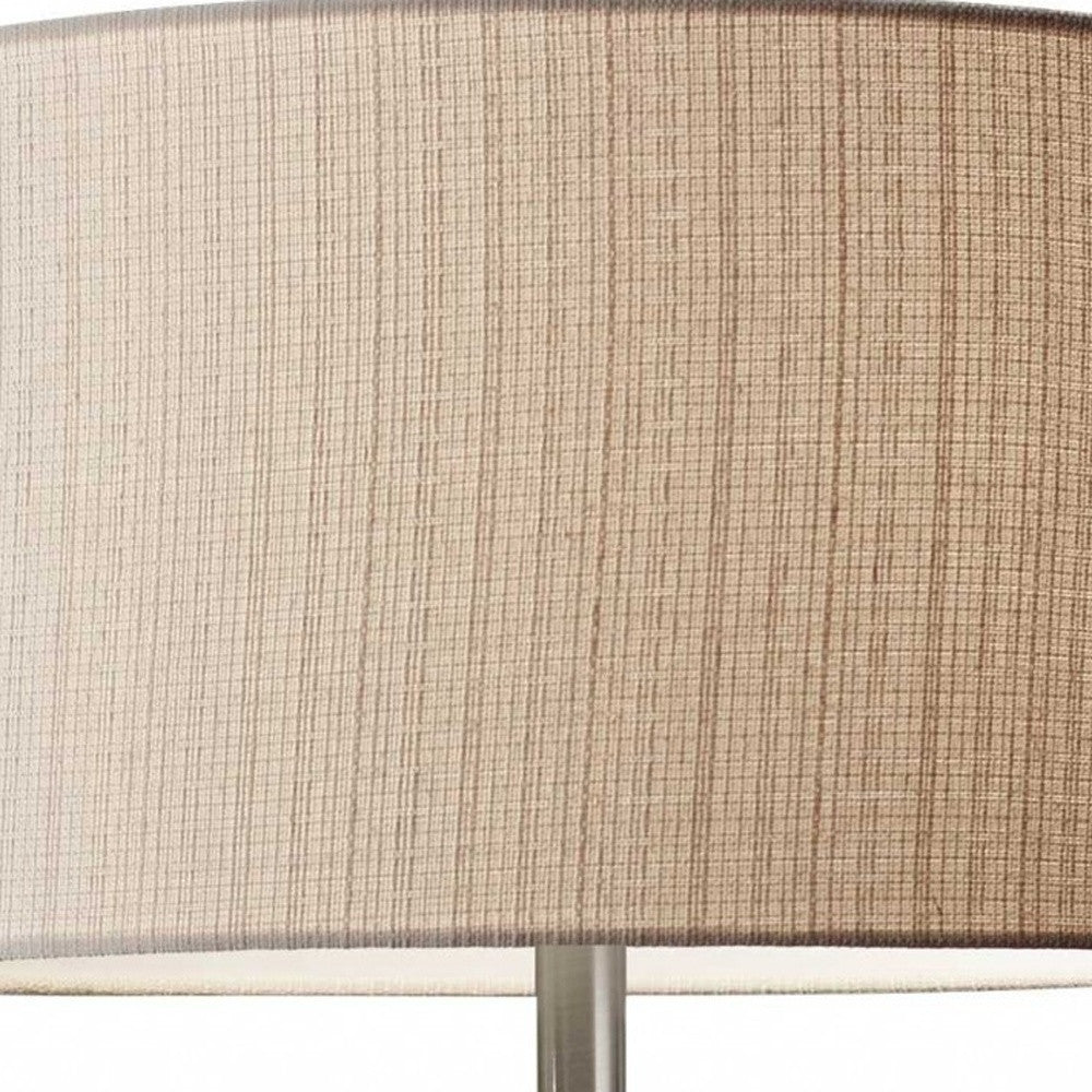 60" Brown Solid Wood Novelty Floor Lamp With Beige Fabric Drum Shade-Floor Lamps-DECOROLALA