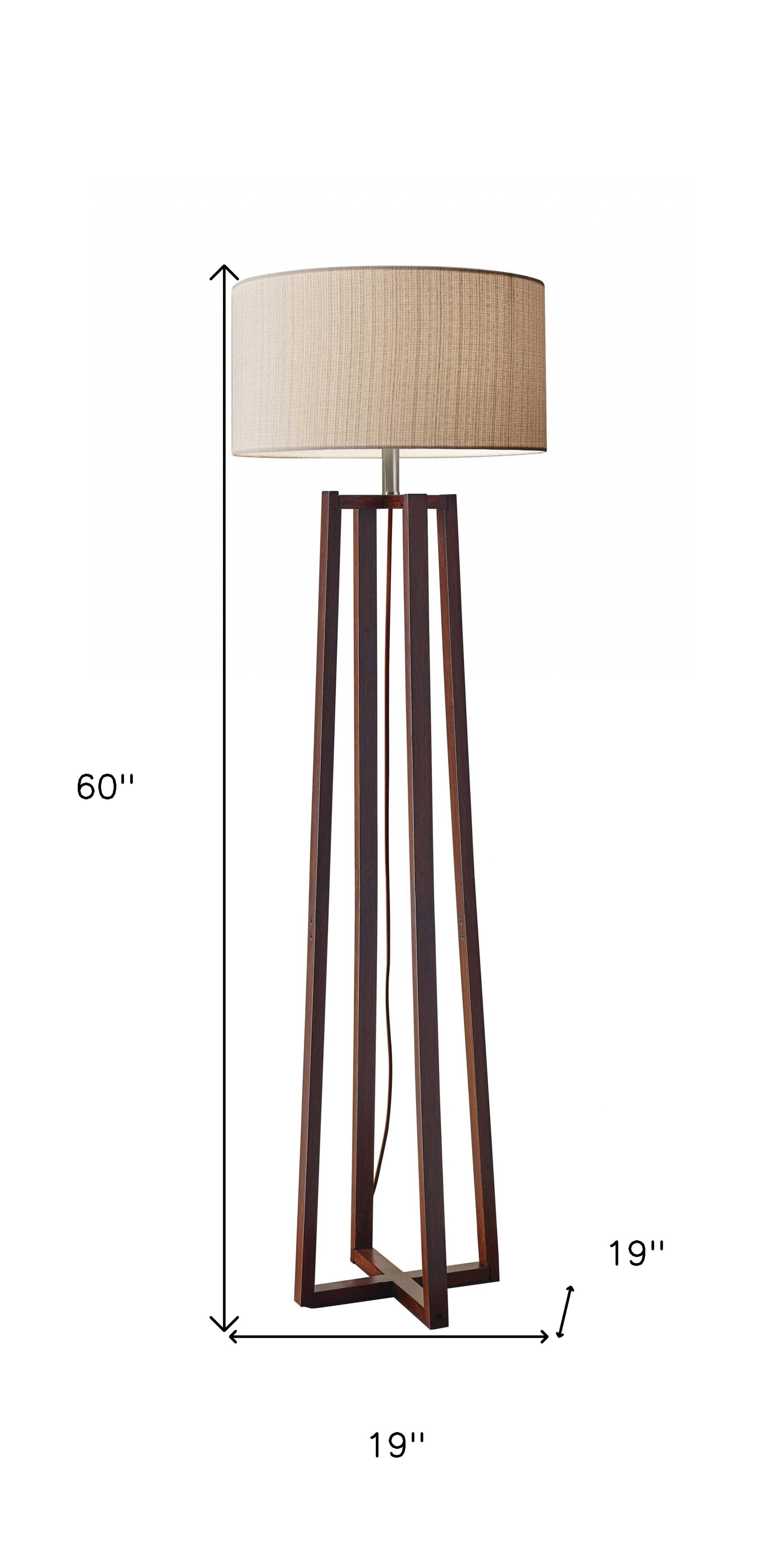 60" Brown Solid Wood Novelty Floor Lamp With Beige Fabric Drum Shade-Floor Lamps-DECOROLALA