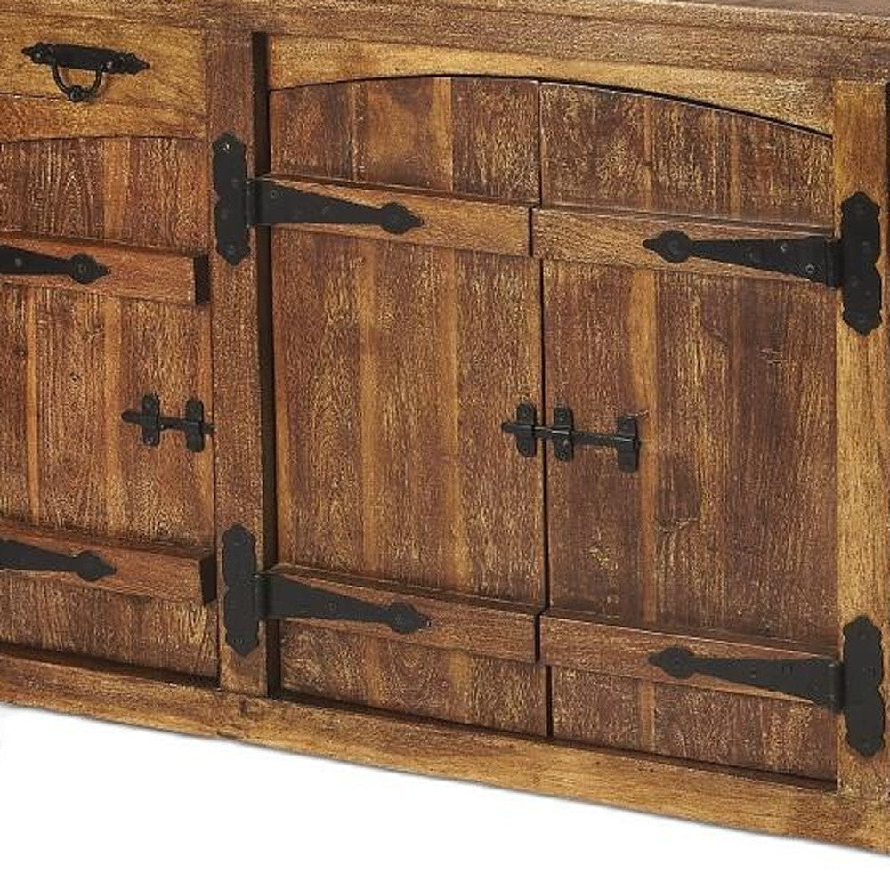 60" Brown Solid Wood Two Drawer Sideboard with Four Doors-Sideboards-DECOROLALA