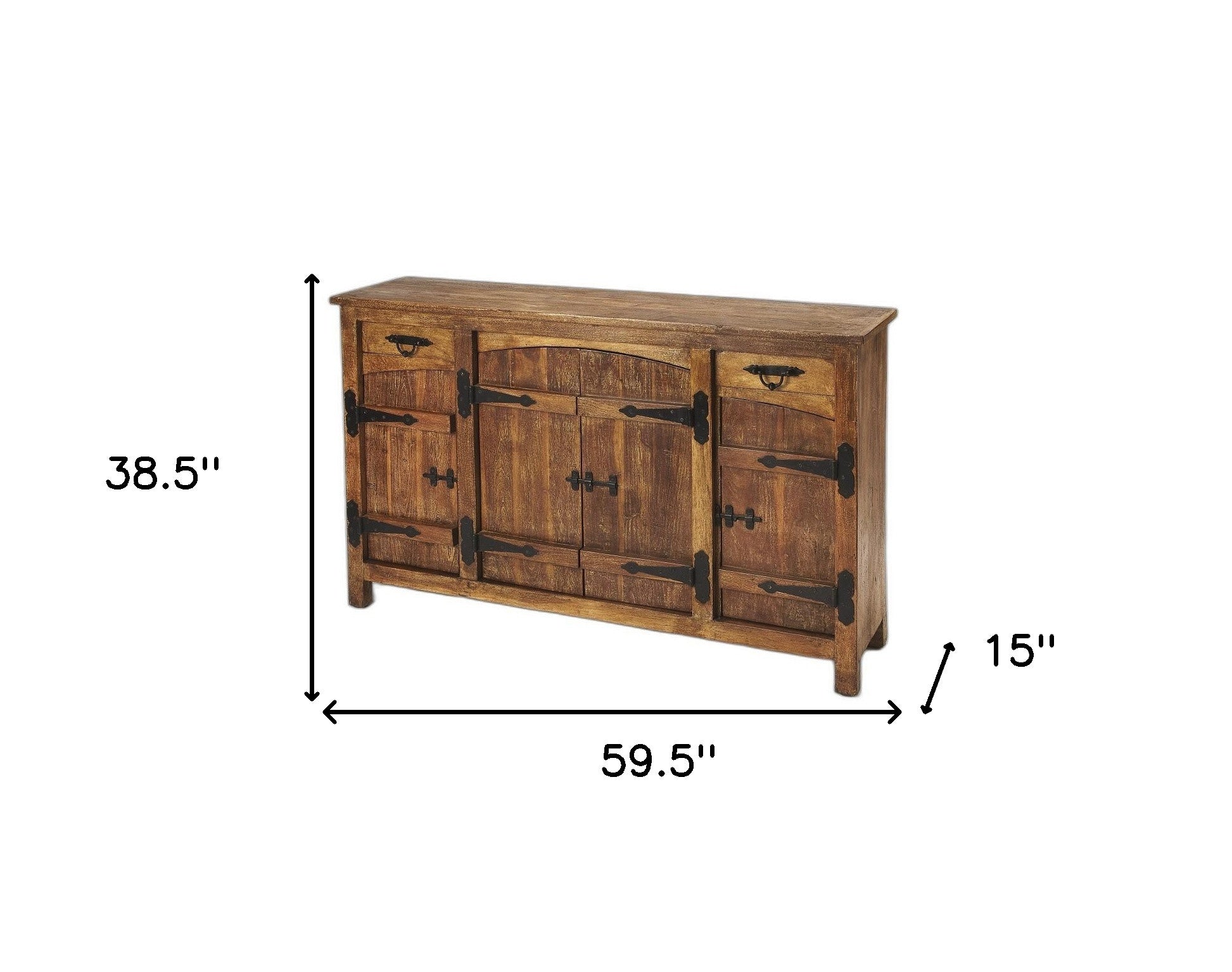 60" Brown Solid Wood Two Drawer Sideboard with Four Doors-Sideboards-DECOROLALA