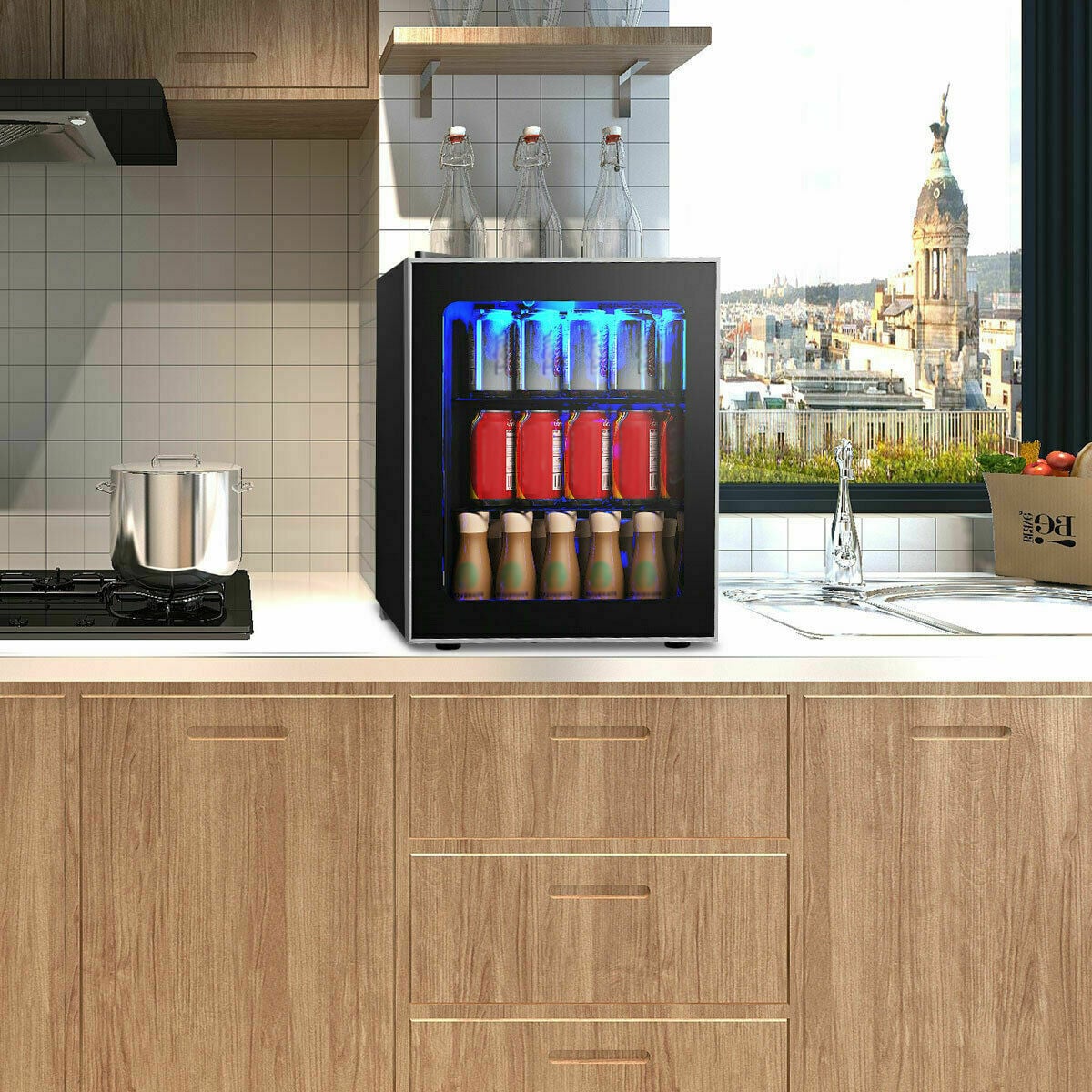 60 Can Beverage Mini Refrigerator with Glass Door-Wine & Beverage Coolers-DECOROLALA
