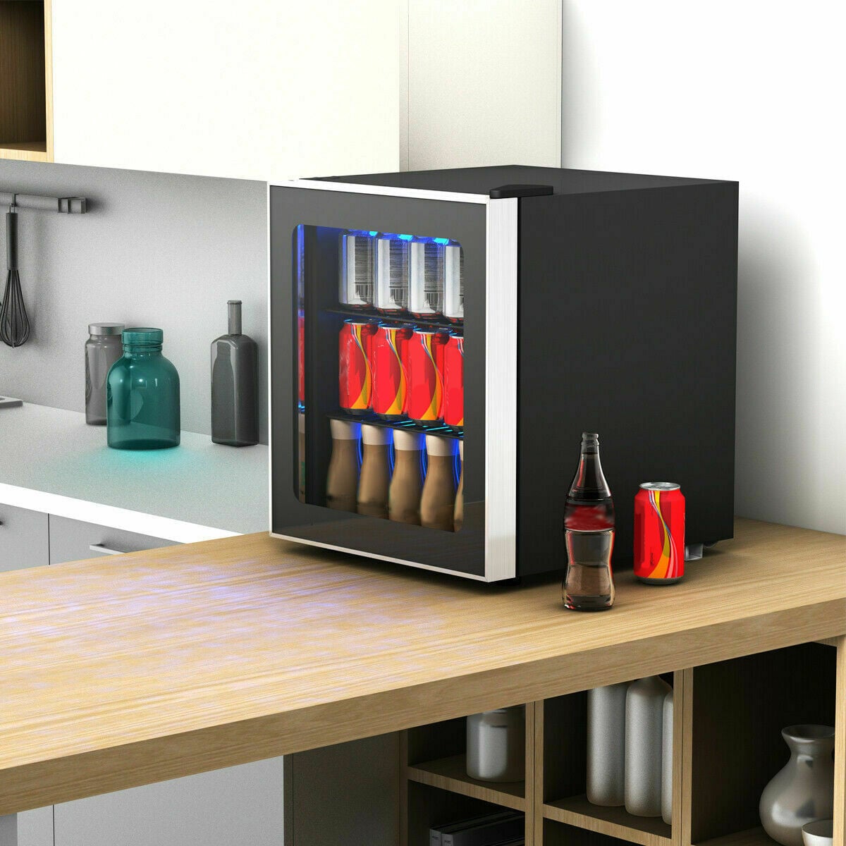 60 Can Beverage Mini Refrigerator with Glass Door-Wine & Beverage Coolers-DECOROLALA