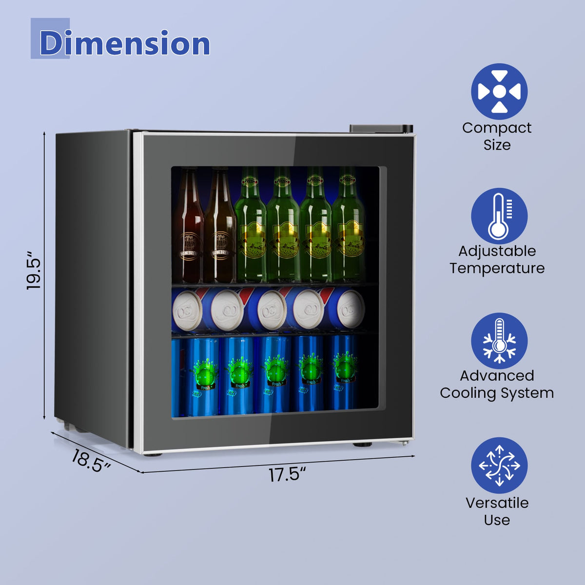 60 Can Beverage Mini Refrigerator with Glass Door-Wine & Beverage Coolers-DECOROLALA