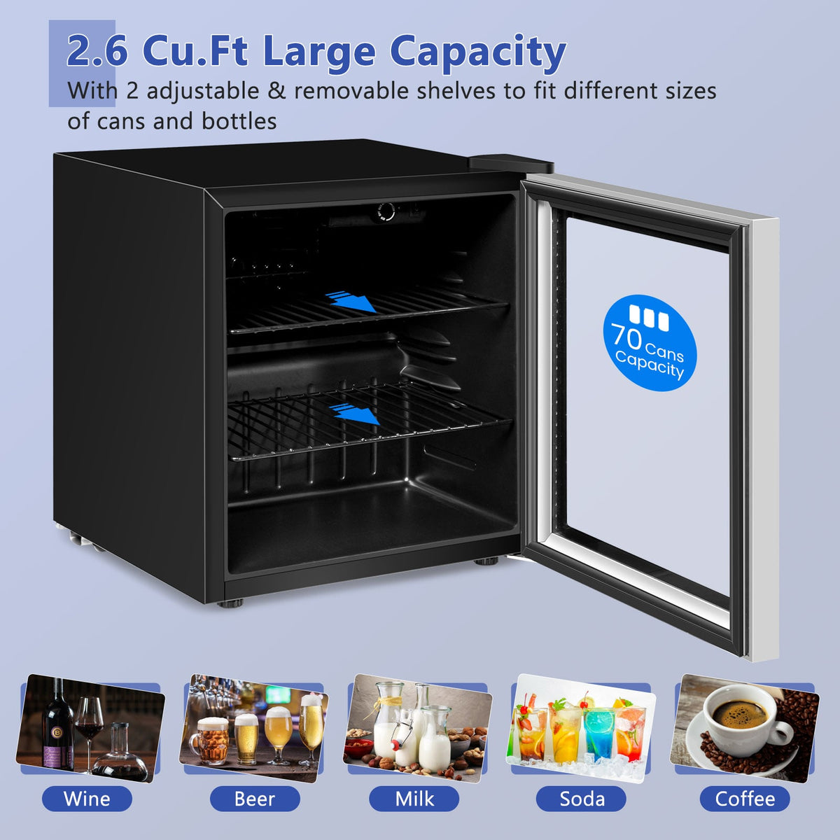 60 Can Beverage Mini Refrigerator with Glass Door-Wine & Beverage Coolers-DECOROLALA