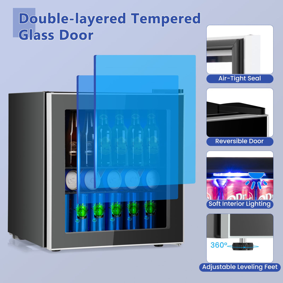 60 Can Beverage Mini Refrigerator with Glass Door-Wine & Beverage Coolers-DECOROLALA