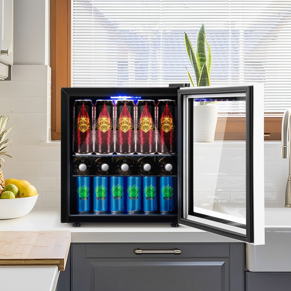 60 Can Beverage Mini Refrigerator with Glass Door-Wine & Beverage Coolers-DECOROLALA