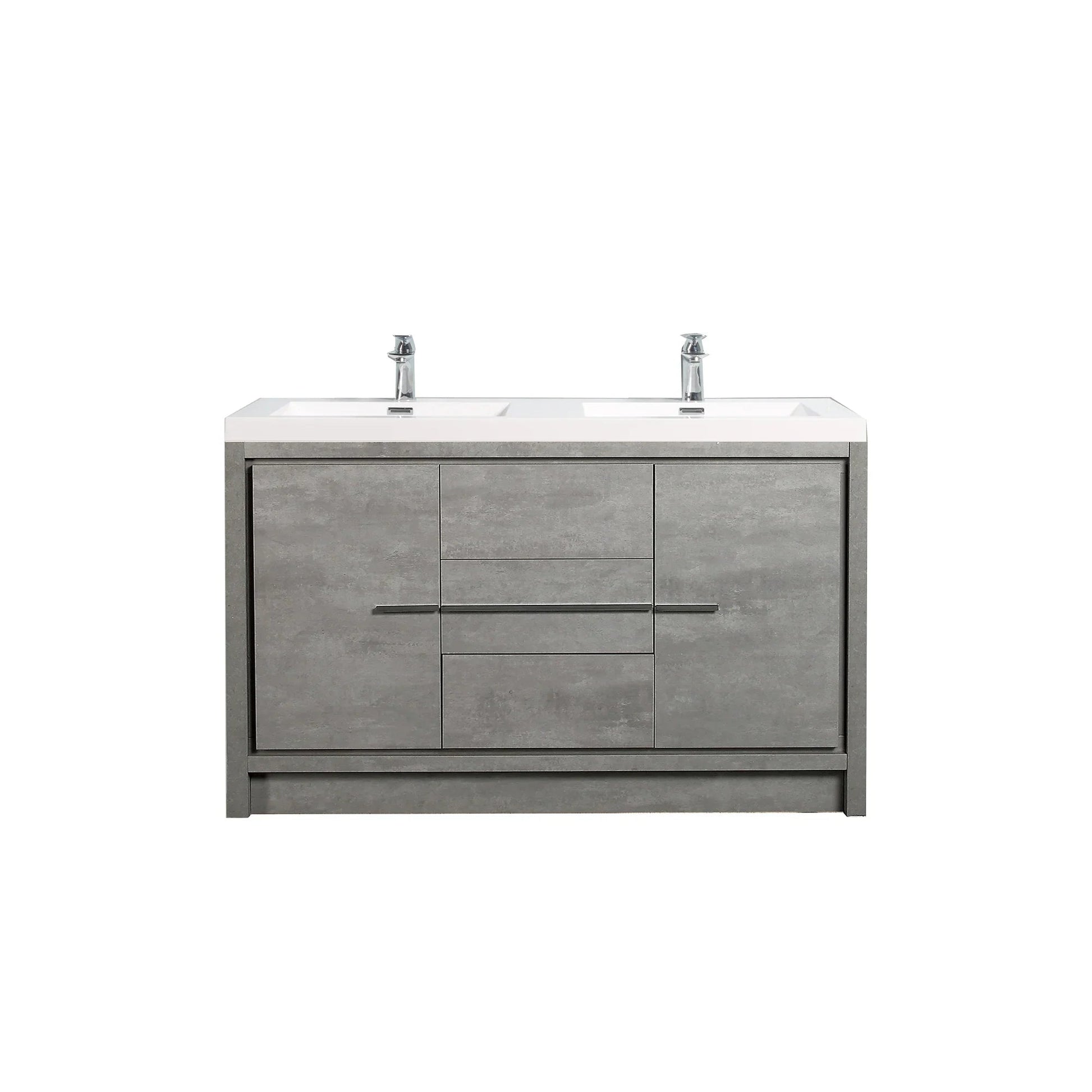 60" Cement Freestanding Double Sink Bathroom Vanity with White Polymarble Countertop-Migration_Bathroom Vanities-DECOROLALA