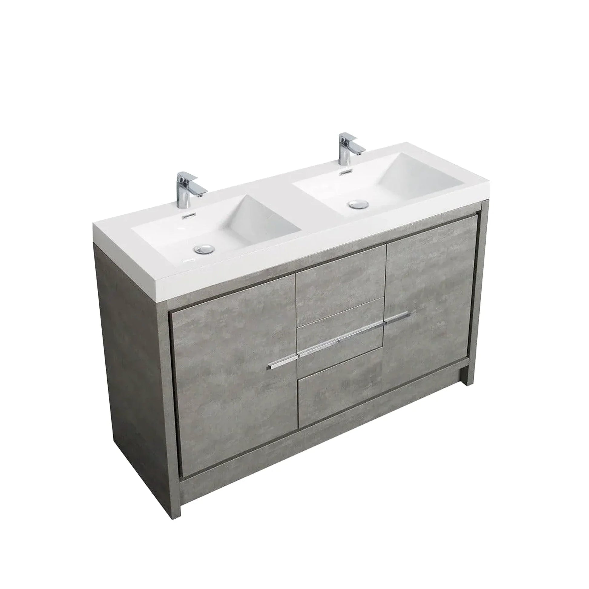 60" Cement Freestanding Double Sink Bathroom Vanity with White Polymarble Countertop-Migration_Bathroom Vanities-DECOROLALA