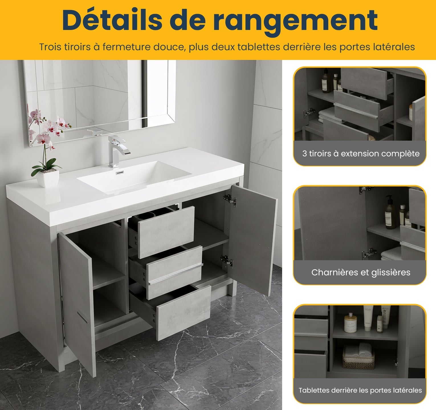 60" Cement Freestanding Single Sink Bathroom Vanity with White Polymarble Countertop-Migration_Bathroom Vanities-DECOROLALA