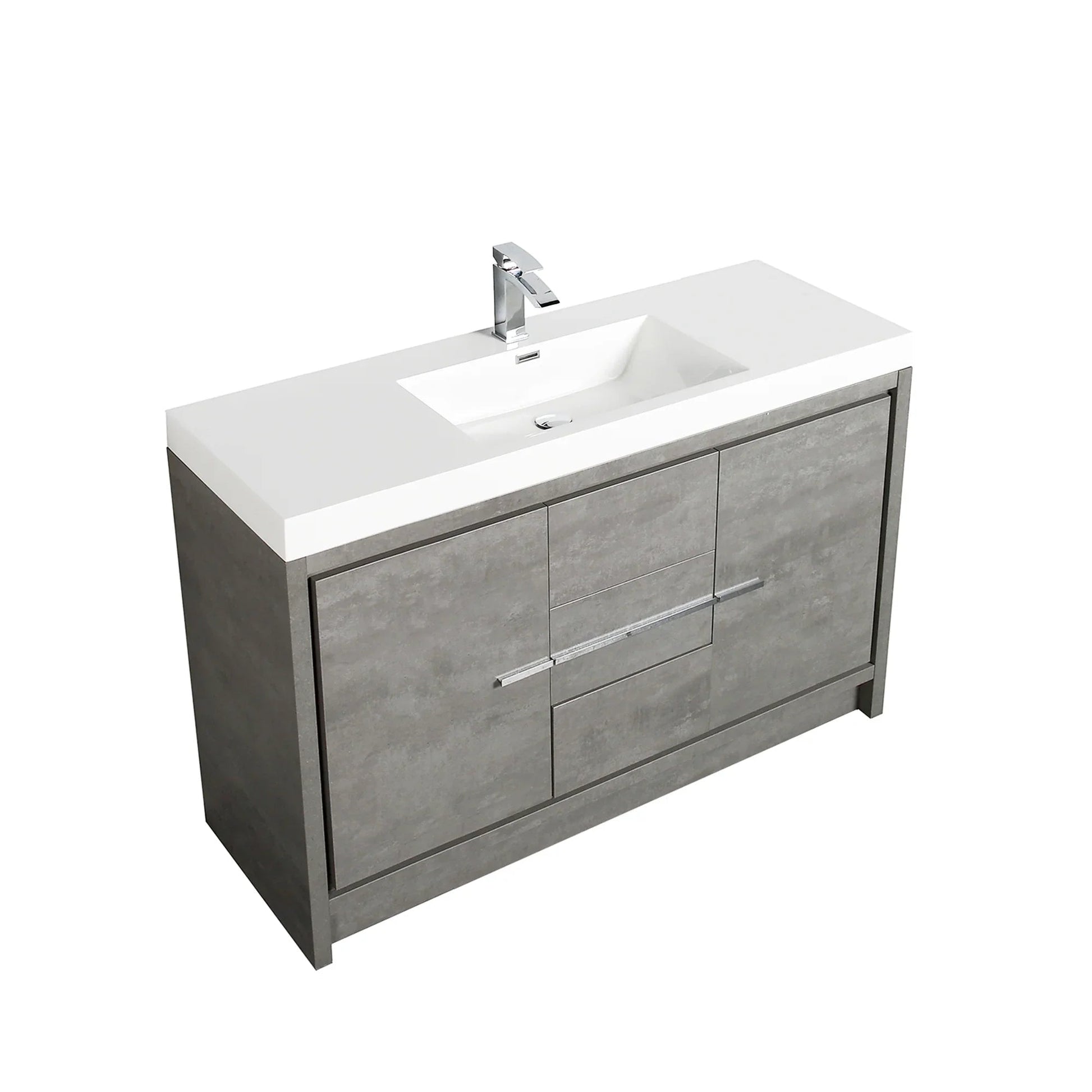 60" Cement Freestanding Single Sink Bathroom Vanity with White Polymarble Countertop-Migration_Bathroom Vanities-DECOROLALA