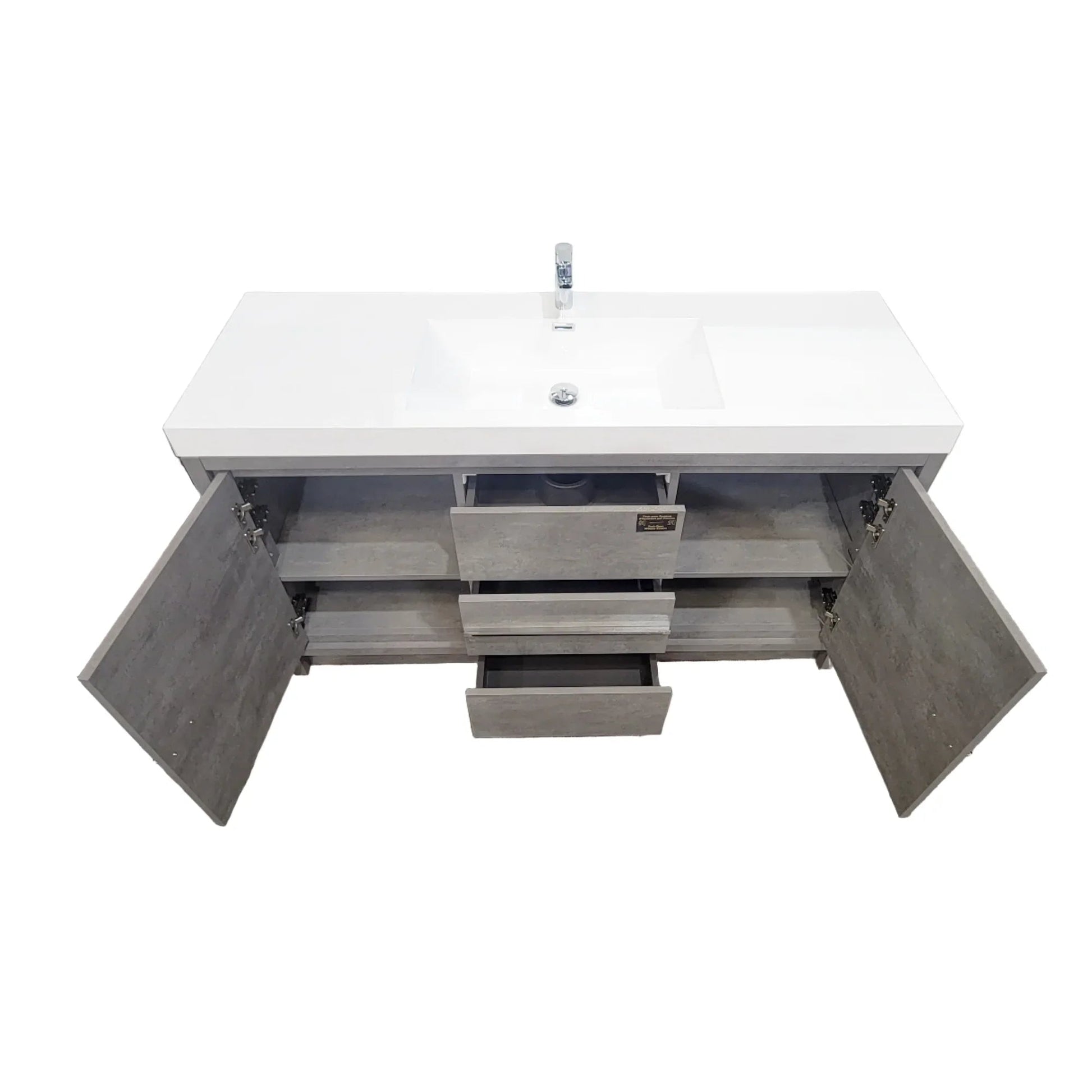 60" Cement Freestanding Single Sink Bathroom Vanity with White Polymarble Countertop-Migration_Bathroom Vanities-DECOROLALA