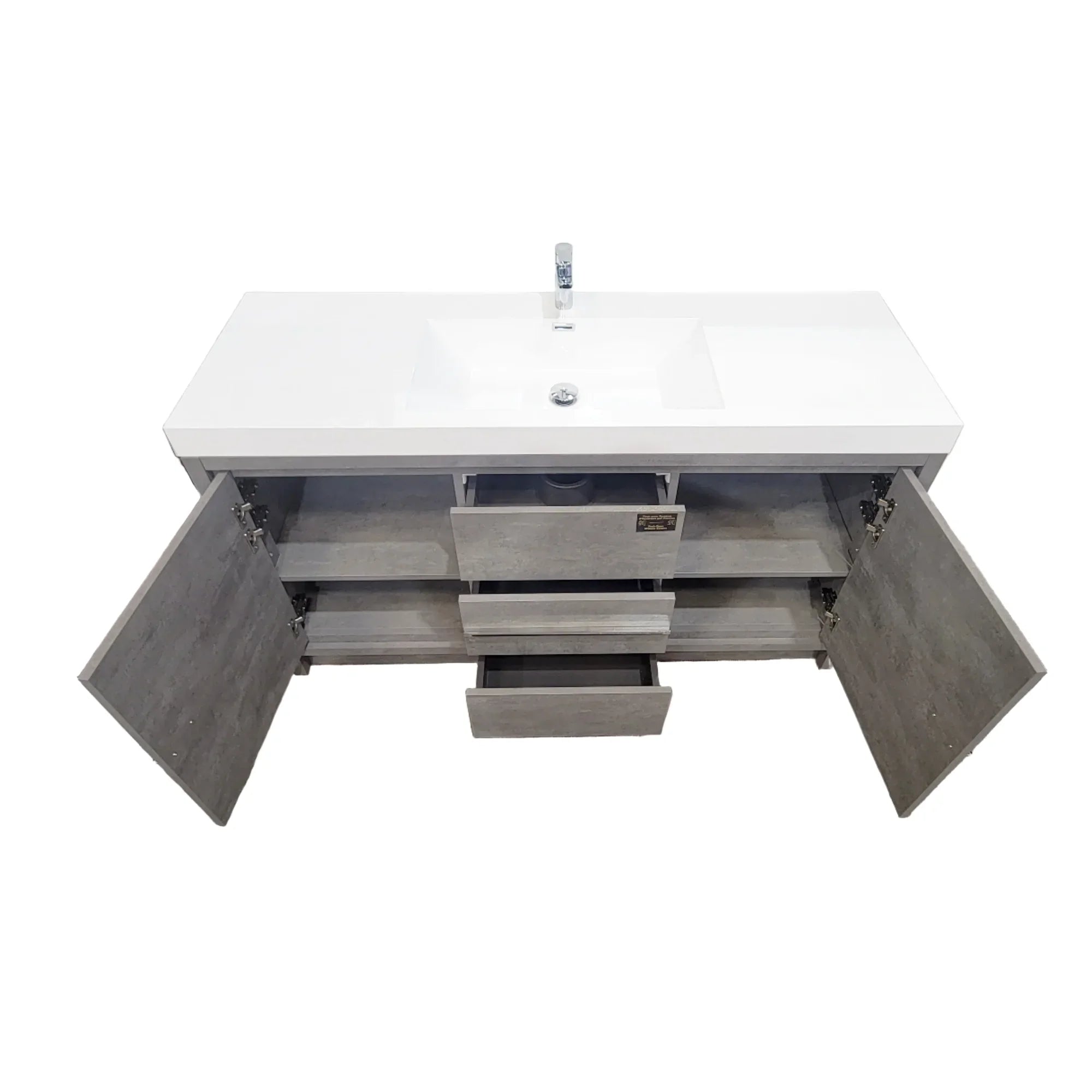 60" Cement Freestanding Single Sink Bathroom Vanity with White Polymarble Countertop-Migration_Bathroom Vanities-DECOROLALA