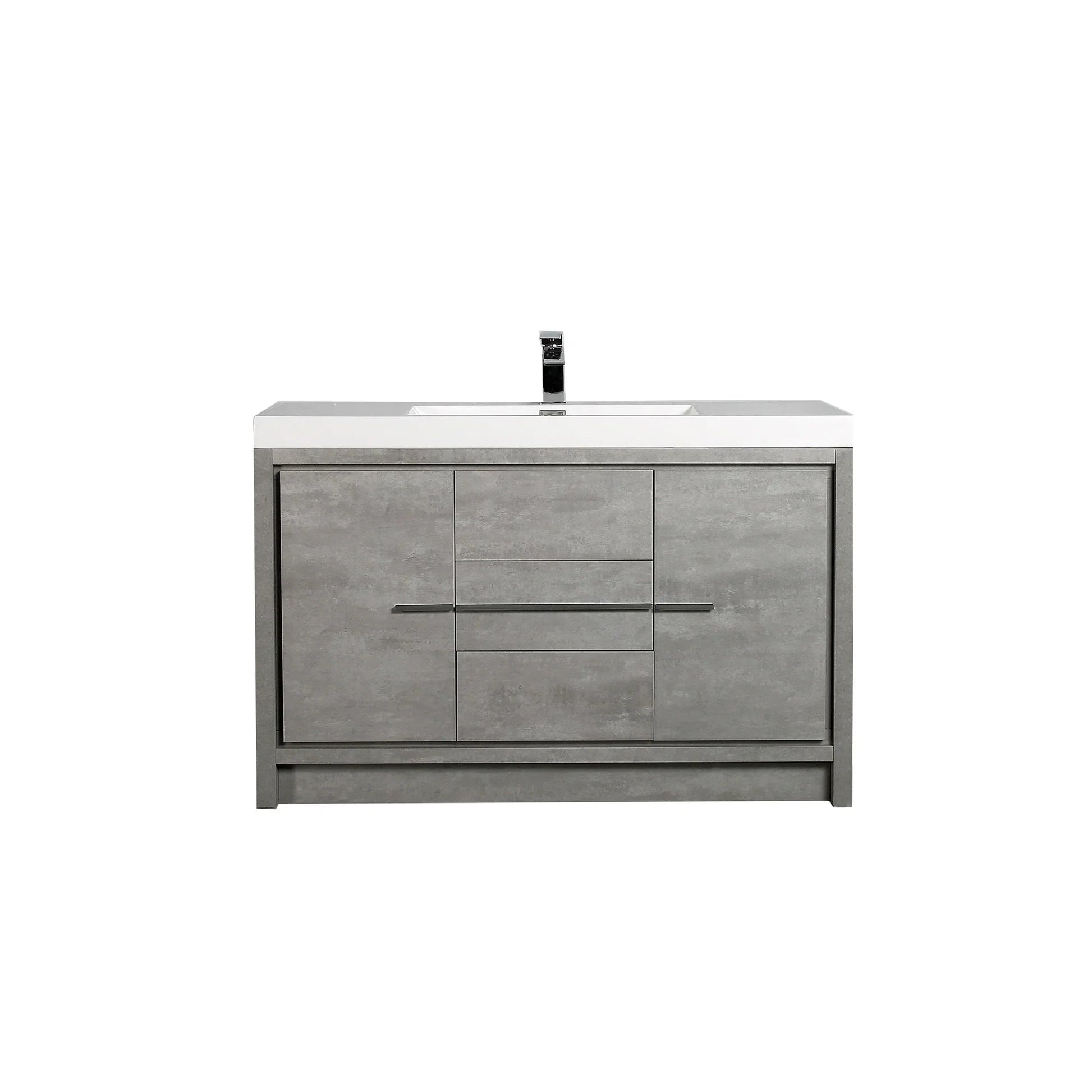 60" Cement Freestanding Single Sink Bathroom Vanity with White Polymarble Countertop-Migration_Bathroom Vanities-DECOROLALA
