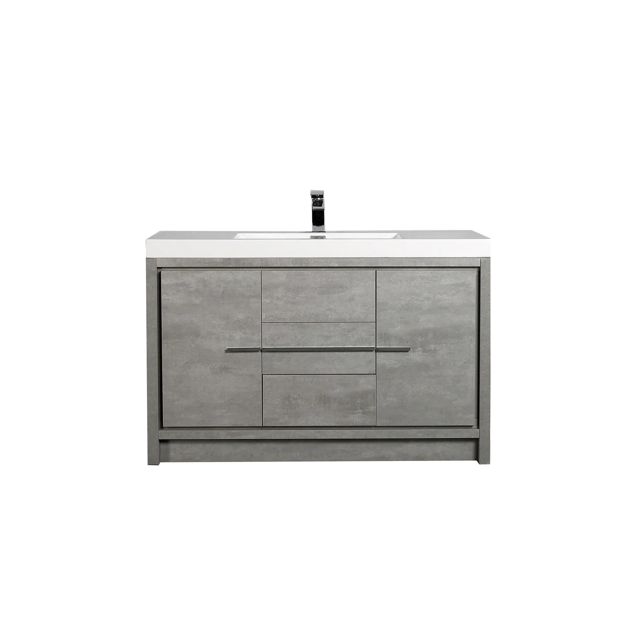 60" Cement Freestanding Single Sink Bathroom Vanity with White Polymarble Countertop-Migration_Bathroom Vanities-DECOROLALA