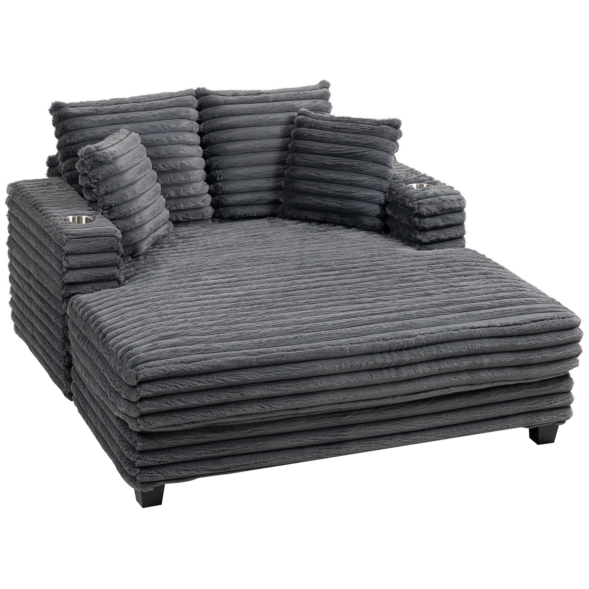60" Chaise Lounge - Grey Corduroy Sleeper Sofa-DECOROLALA