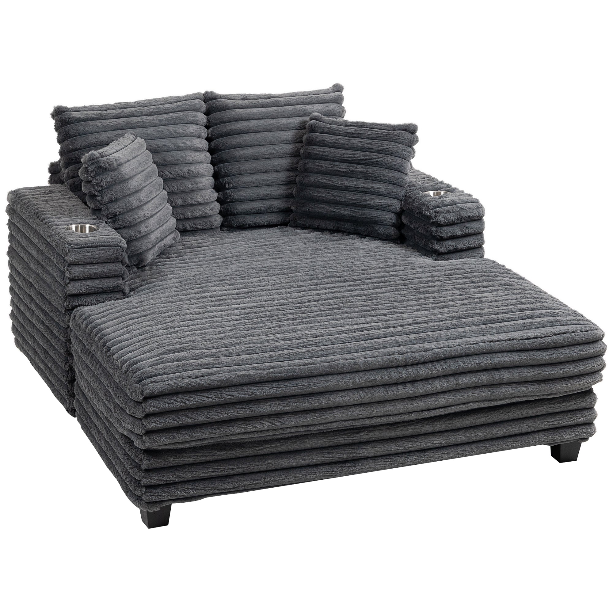 60" Chaise Lounge - Grey Corduroy Sleeper Sofa-DECOROLALA