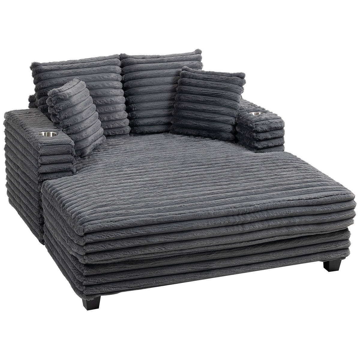 60" Chaise Lounge - Grey Corduroy Sleeper Sofa-Sofa Beds-DECOROLALA