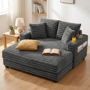 60" Chaise Lounge - Grey Corduroy Sleeper Sofa-DECOROLALA