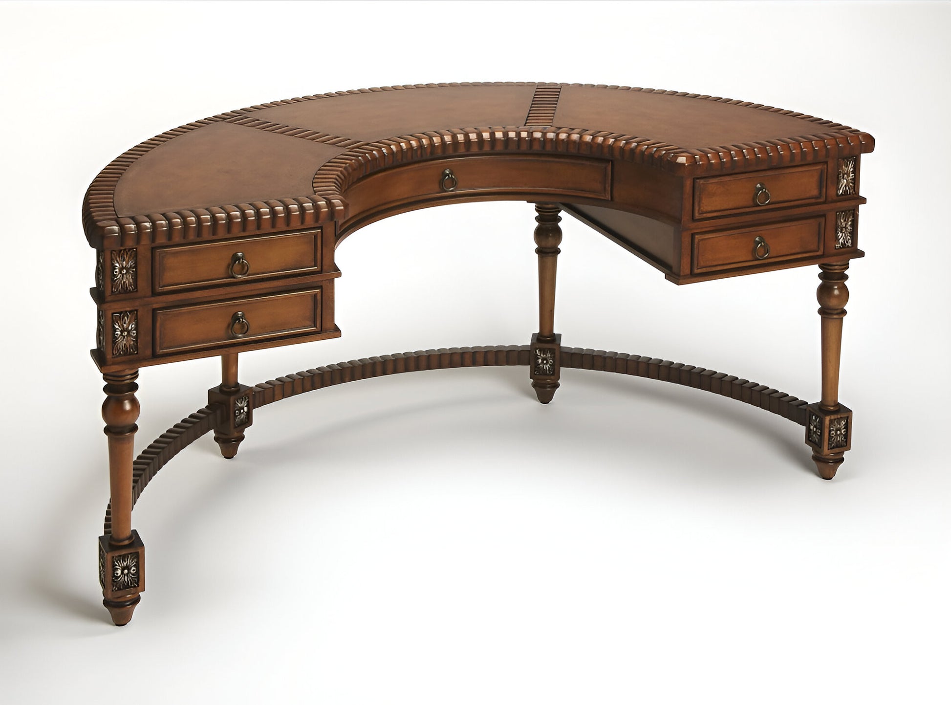 60" Dark Brown Solid Wood Kidney Writing Desk-Desks-DECOROLALA