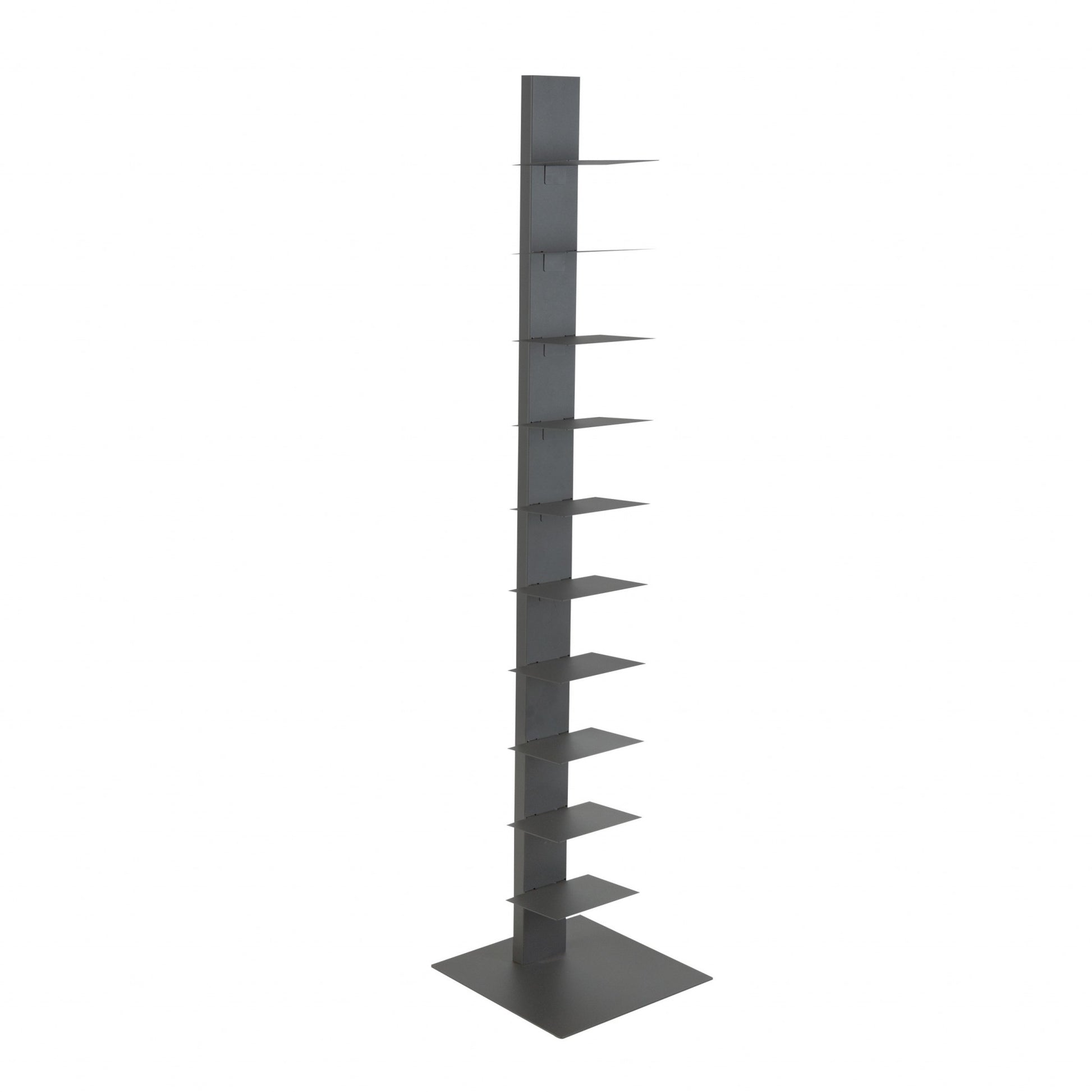 60" Dark Gray Metal Ten Shelf Modern Tower Bookcase-Bookcases-DECOROLALA