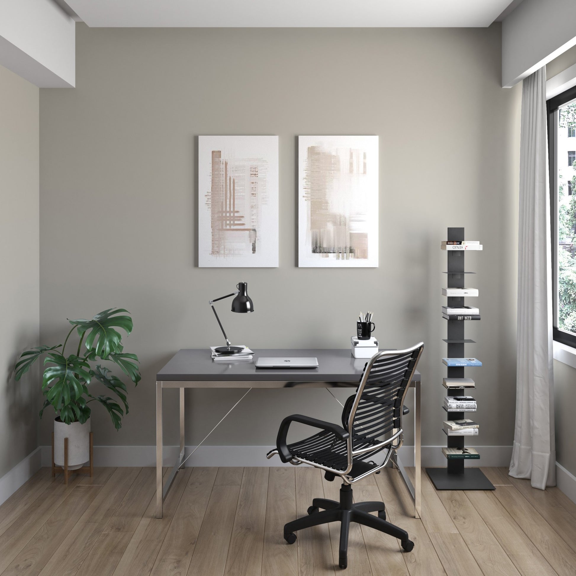 60" Dark Gray Metal Ten Shelf Modern Tower Bookcase-Bookcases-DECOROLALA