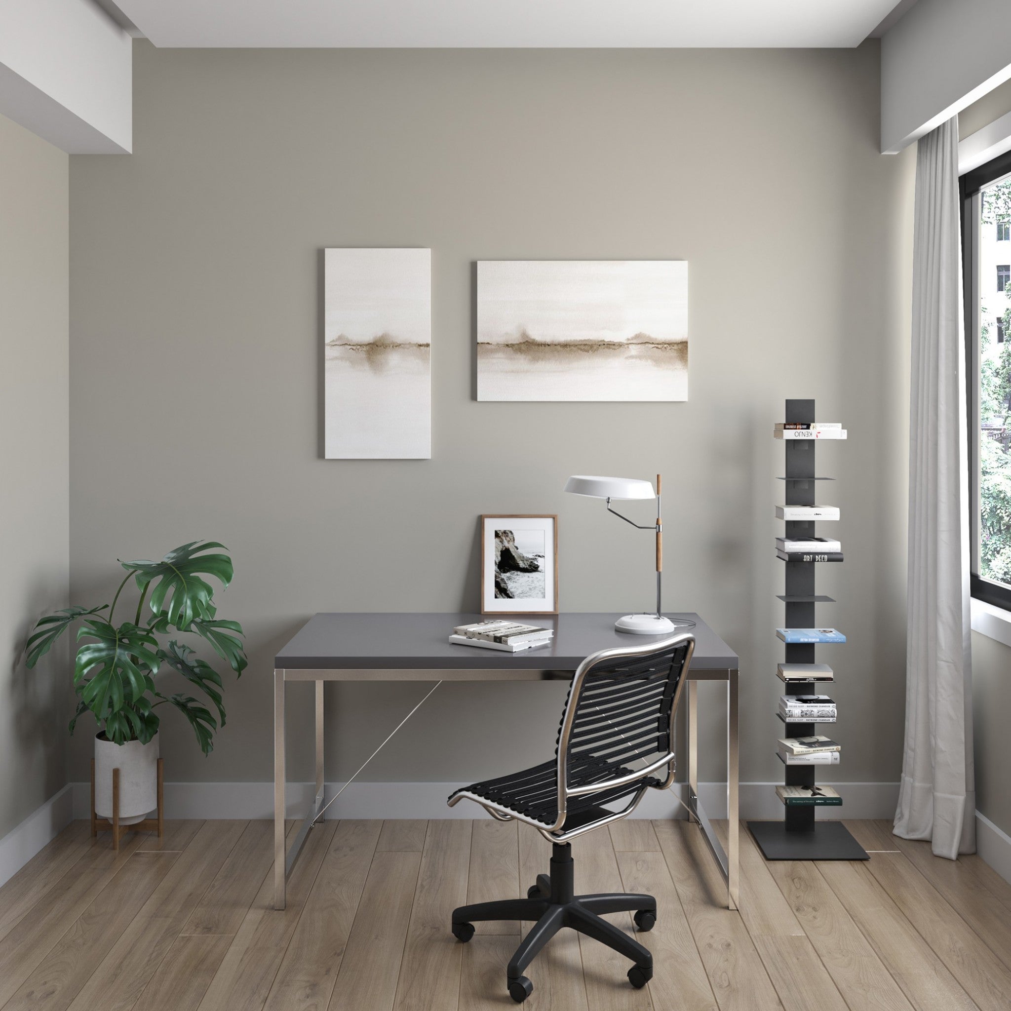 60" Dark Gray Metal Ten Shelf Modern Tower Bookcase-Bookcases-DECOROLALA