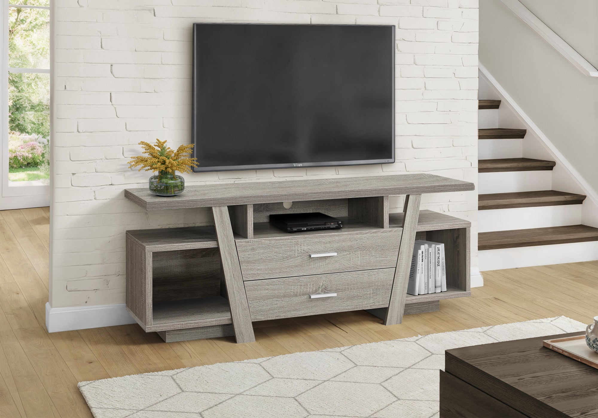 60" Deep Taupe Open Shelving TV Stand-TV Stands-DECOROLALA
