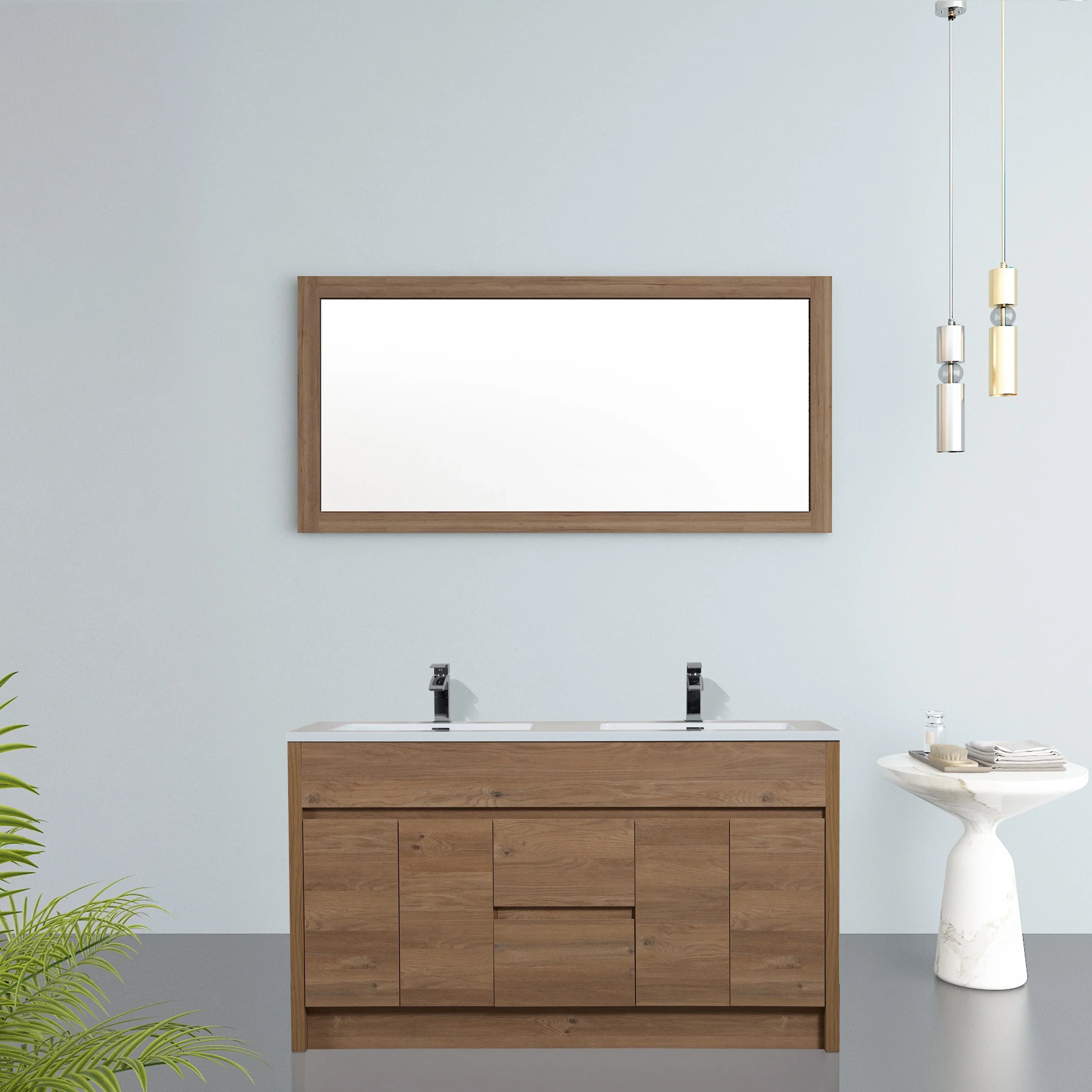60" Frosted Oak Rectangular Framed Mirror - Designed for Horizontal & Vertical Installation
