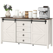 60" Farmhouse Buffet Cabinet - Cream White Sliding Barn Doors-DECOROLALA