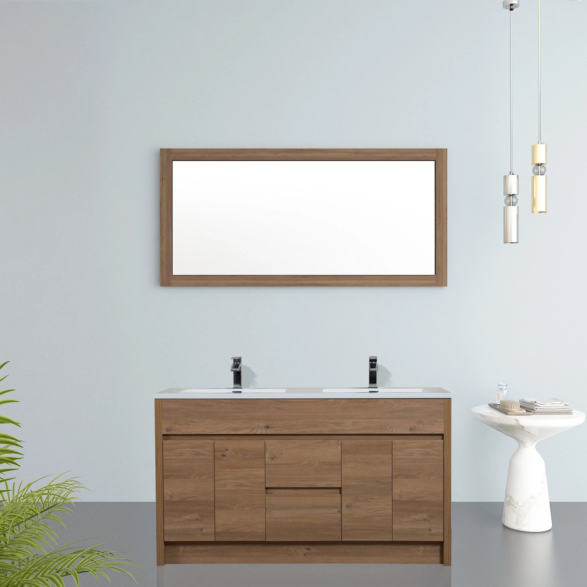 60" Frosted Oak Rectangular Framed Mirror - Designed for Horizontal & Vertical Installation-Mirror-DECOROLALA