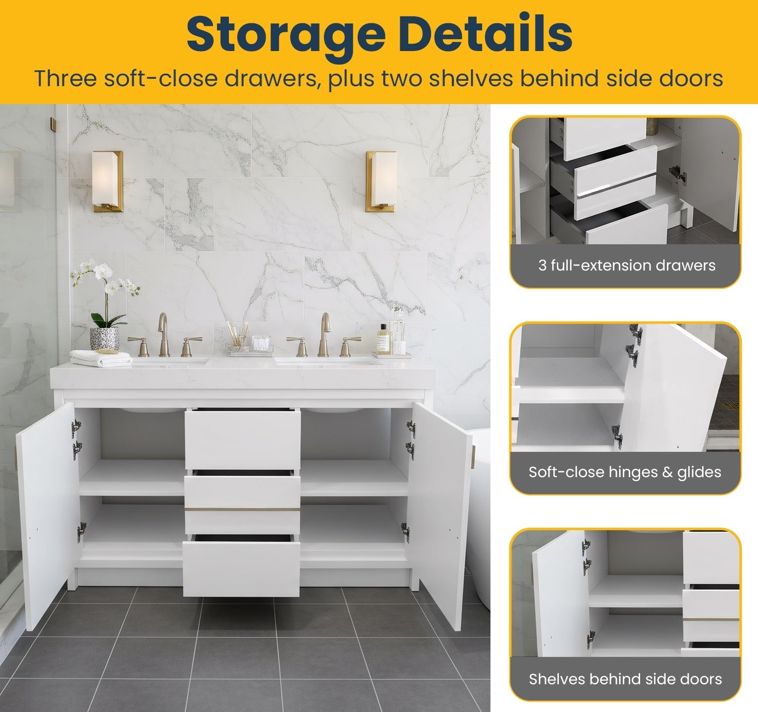 60" Glossy White Freestanding Double Sink Bathroom Vanity with White Polymarble Countertop-Migration_Bathroom Vanities-DECOROLALA