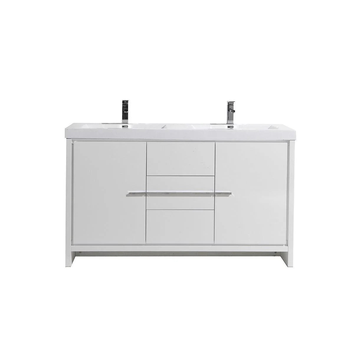 60" Glossy White Freestanding Double Sink Bathroom Vanity with White Polymarble Countertop-Migration_Bathroom Vanities-DECOROLALA