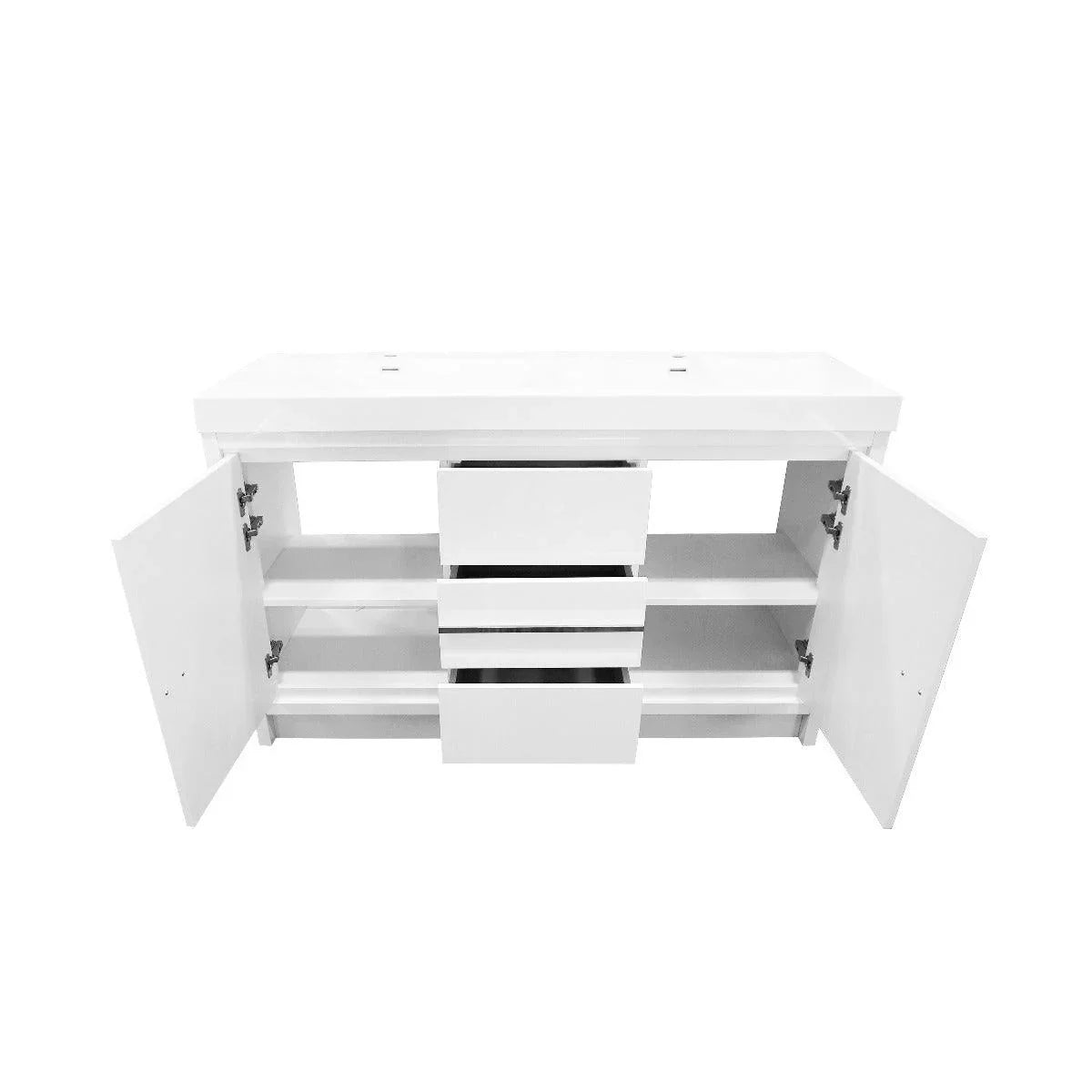 60" Glossy White Freestanding Double Sink Bathroom Vanity with White Polymarble Countertop-Migration_Bathroom Vanities-DECOROLALA