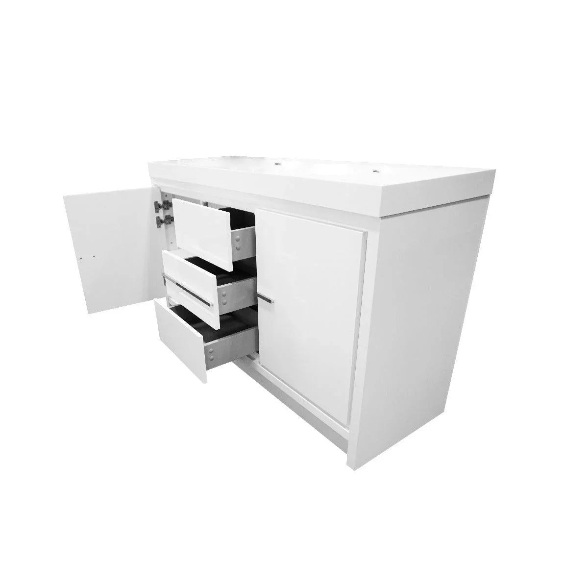 60" Glossy White Freestanding Double Sink Bathroom Vanity with White Polymarble Countertop-Migration_Bathroom Vanities-DECOROLALA