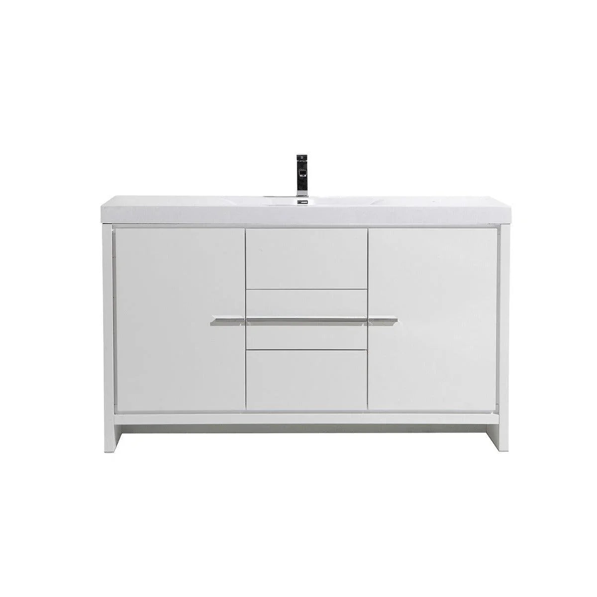 60" Glossy White Freestanding Single Sink Bathroom Vanity with White Polymarble Countertop-Migration_Bathroom Vanities-DECOROLALA